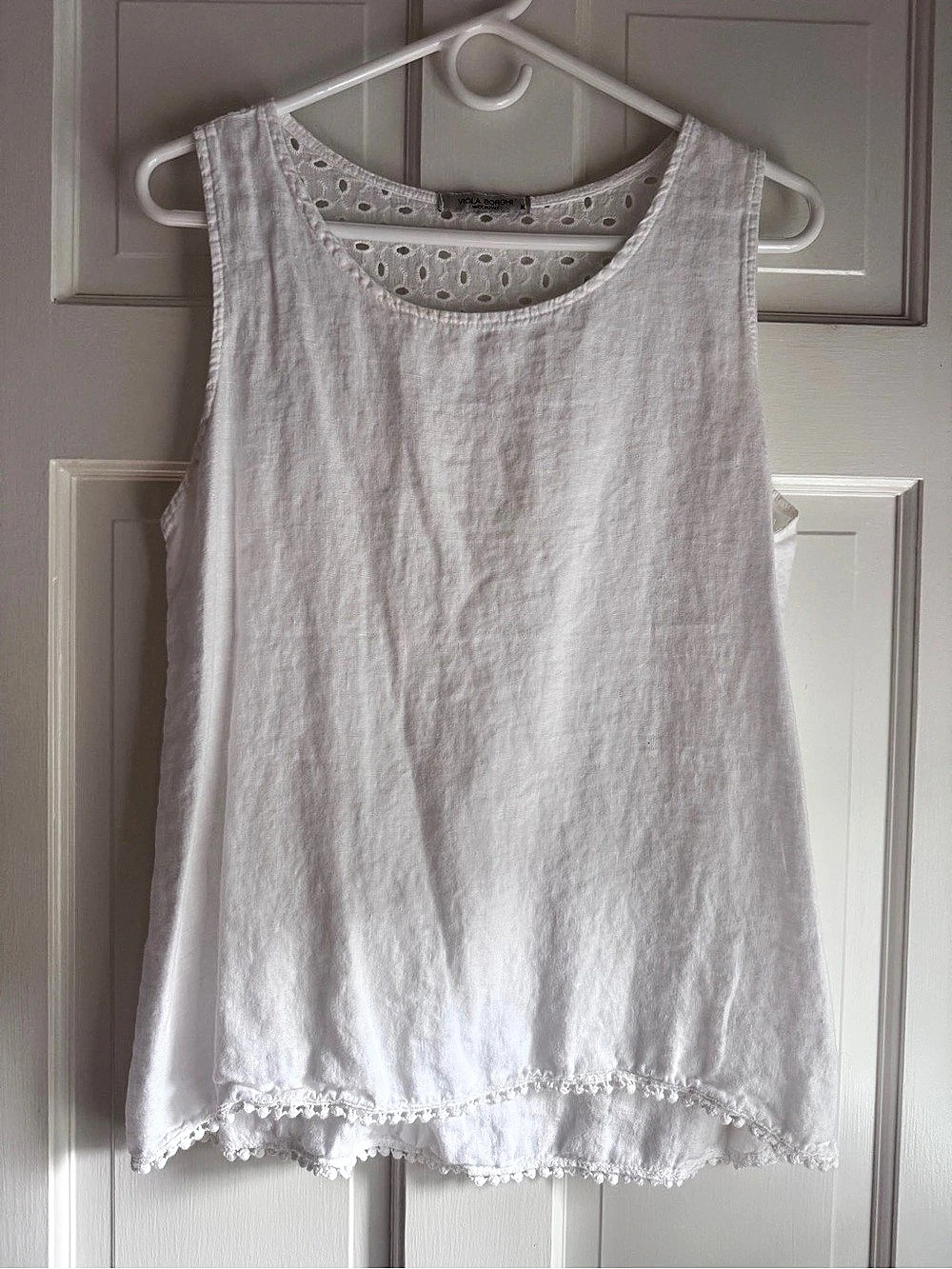 Viola Borghi Linen Eyelet Tank Top in White Size Medium